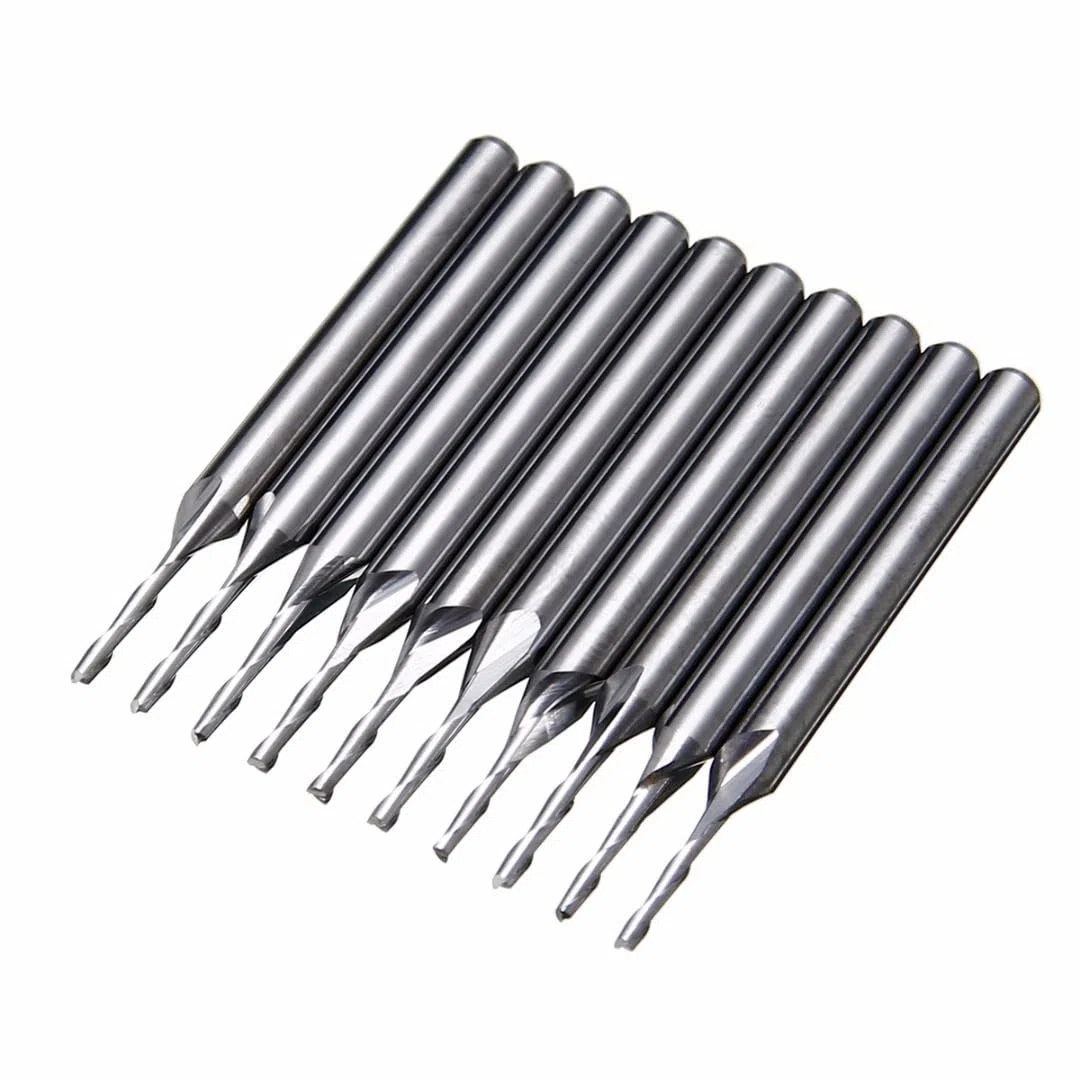 10 Stück 3,175 mm Schaft, Hartmetall-Spiralfräser, 1/8 Zoll, 1 mm, Wolframstahl, Doppelnut, flache Nase, Schaftfräser, CNC-Gravur-Fräser