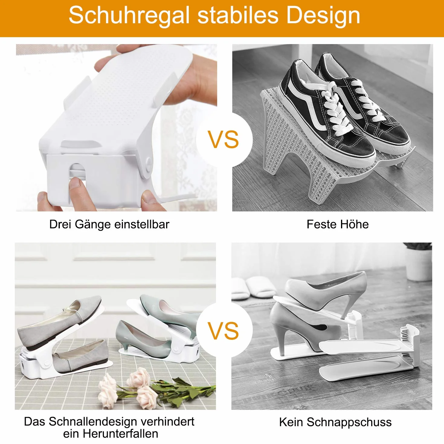 NAIZY Verstellbar Schuhregale 20er Schuhstapler 3 Höhenverstellbar Schuhorganizer Kunststoff Schuhaufbewahrung Set Platzsparend, Weiß