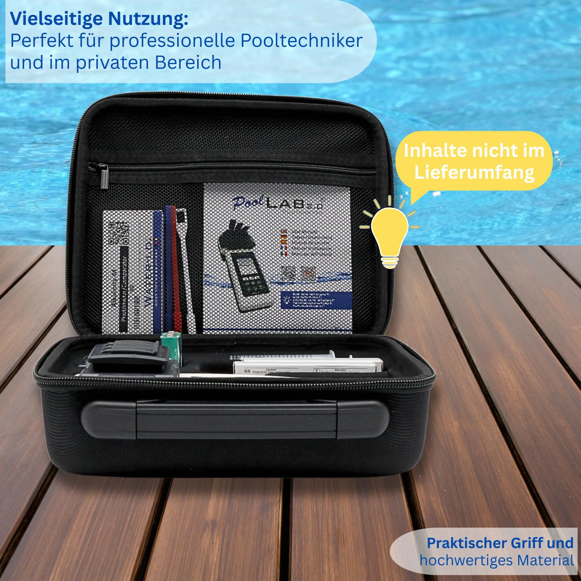 MediMuc Aufbewahrungskoffer für PoolLAB 2.0, Original Zubehör, praktische Transporttasche mit viel Platz für das Gerät, Zubehör und Reagenzien, spritzwaaserfest, 25,0 x 20,5 x 8,5cm