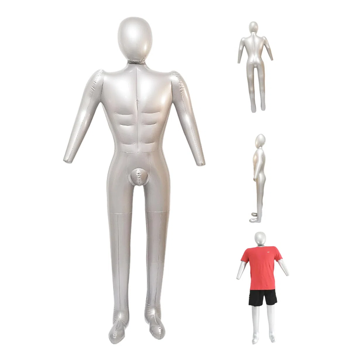 Aufblasbare Schaufensterpuppe | Aufblasbare Schaufensterpuppe Ganzkörper-PVC-Weichpuppe mit Arm, stilvoller Mann zum Aufblasen für die Präsentation von Kleidung, Silber