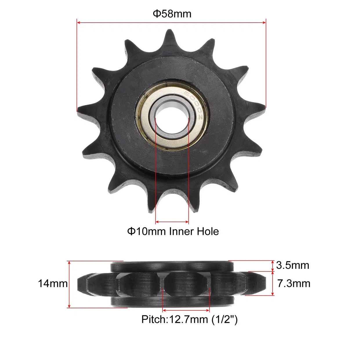 QUARKZMAN 2 Stück DIN(ISO) 08B Rollenketten-Abtriebsritzel mit 10 mm Bohrung, 1/2" Teilung, gehärtetes 13-Zahn-Spannritzel, Einzel-Lager (B-Typ) einsetzbar