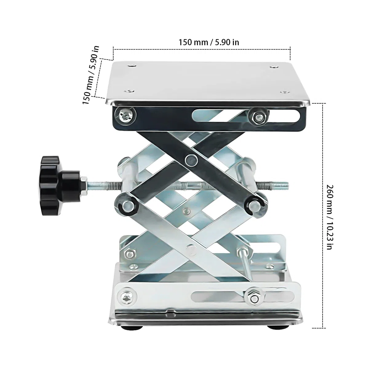 150 x 150 mm Laborscherenwagenheber, Laborwagenständer, Scherenhebebühne Hebebühne Höhe von 75 mm bis 260 mm, 1,2 kg