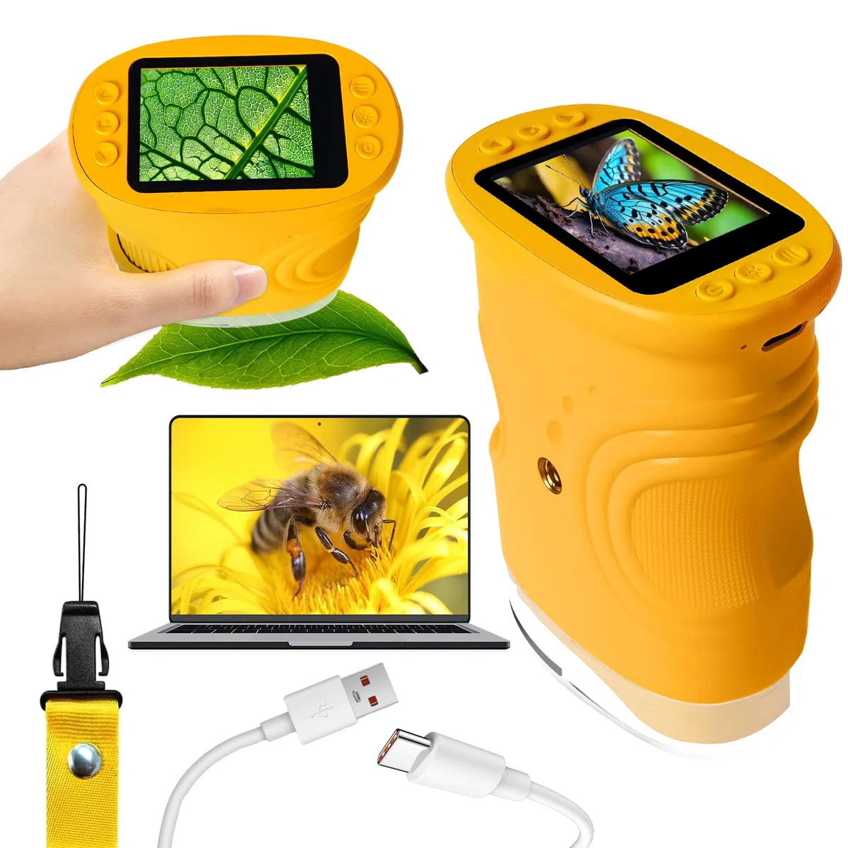 LURICO Digitales Mikroskop für Kinder, 1000X tragbares Taschenmikroskop mit 4K 2.0" Bildschirm Kinder Handy Mikroskop Lupe, UnterstüTzt Foto und Videofunktionen Mini-Mikroskops für Erwachsene/Kinders