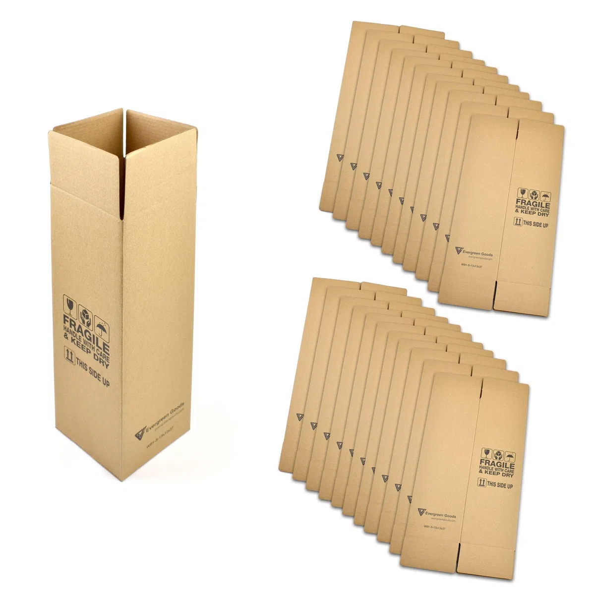 Evergreen Goods 20x einzelne Wein- & Bierflaschenkarton | Mengenrabatte verfügbar | 370 x 130 x 130mm Schutzverpackungskarton | Ideal für 75cl / 750ml Flaschen