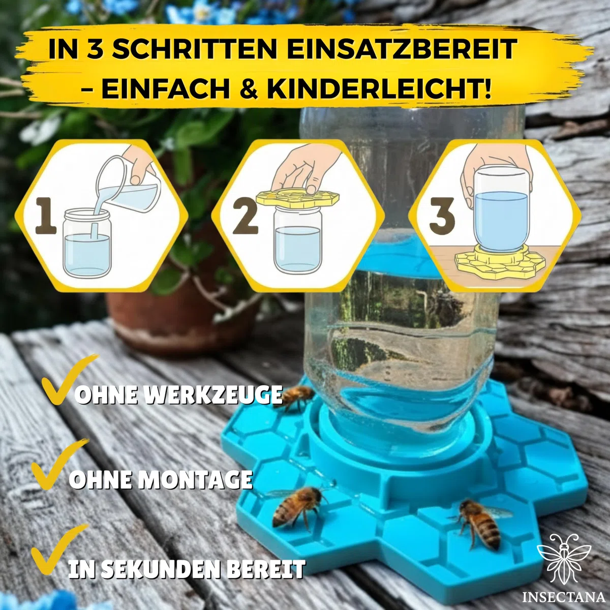 Bienentränke 2er Set Blau – Insektentränke aus BPA-freiem Silikon für Garten & Balkon – Wasserspender für Bienen Hummeln Schmetterlinge – UV-beständig Spülmaschinenfest Imker Zubehör