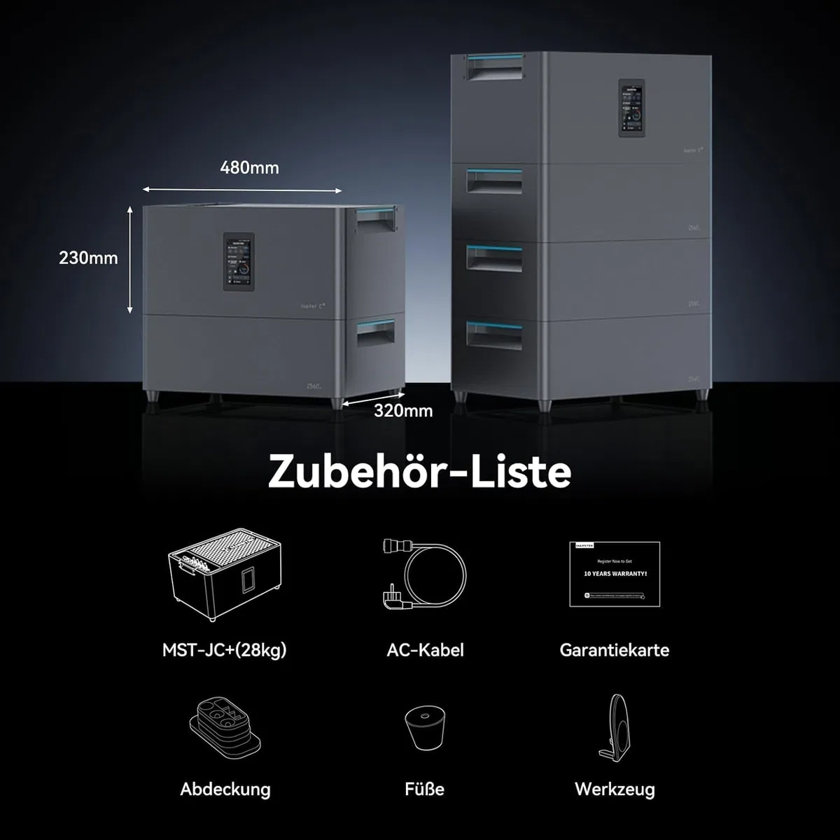 Marstek Jupiter C Plus 5,12kWh Speicher für Balkonkraftwerk (0% VAT), 4 MPPT 2400W Solareingang, All-in-One Stromspeicher mit Mikroinverter, bis zu 10,24kWh Kapazität, IP65, 6000 Zyklen