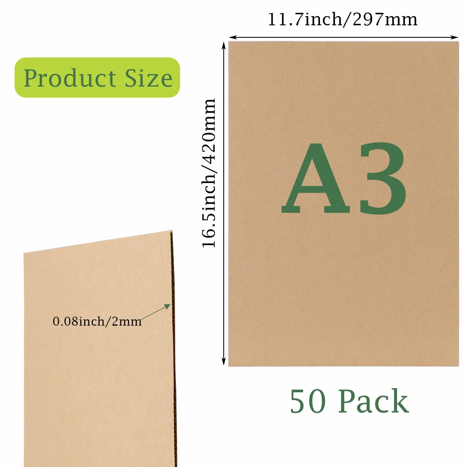 RLAVBL 50er Packung A3 Wellpappe in Braun - Vielseitig für DIY und Verpackung, hochwertig und langlebig, ideal für kreative Projekte und Verpackungsbedürfnisse