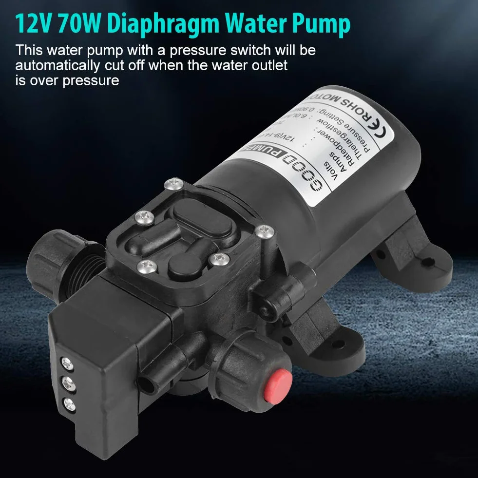 Wasserpumpe DC 12V Selbstansaugende Druckwasserpumpe 0.9Mpa 6L/Min Hochdruckpumpe Membranpumpe für Wohnwagen Wohnmobil Boote Garten