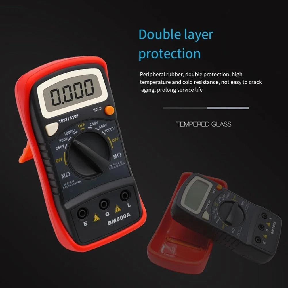 MH15 Digitaler Isolationswiderstandsprüfer mit LCD-Display, 100V/250V/500V/1000V Megohmmeter, 6000 Count Ohm Meter zur Messung von DC/AC Spannung, Widerstand,