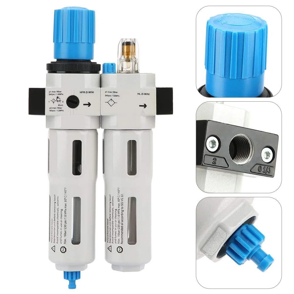 Druckluftregler,FRC-MINI-1/4 Luftstrom Prozessor Druckluftregelventil FRC-MINI-1/4 Druckluftreglers ?lnebel-Dreifachst¨¹ck mit Barometer/Fixierer/Befestigungsschrauben,Gute Abdichtung