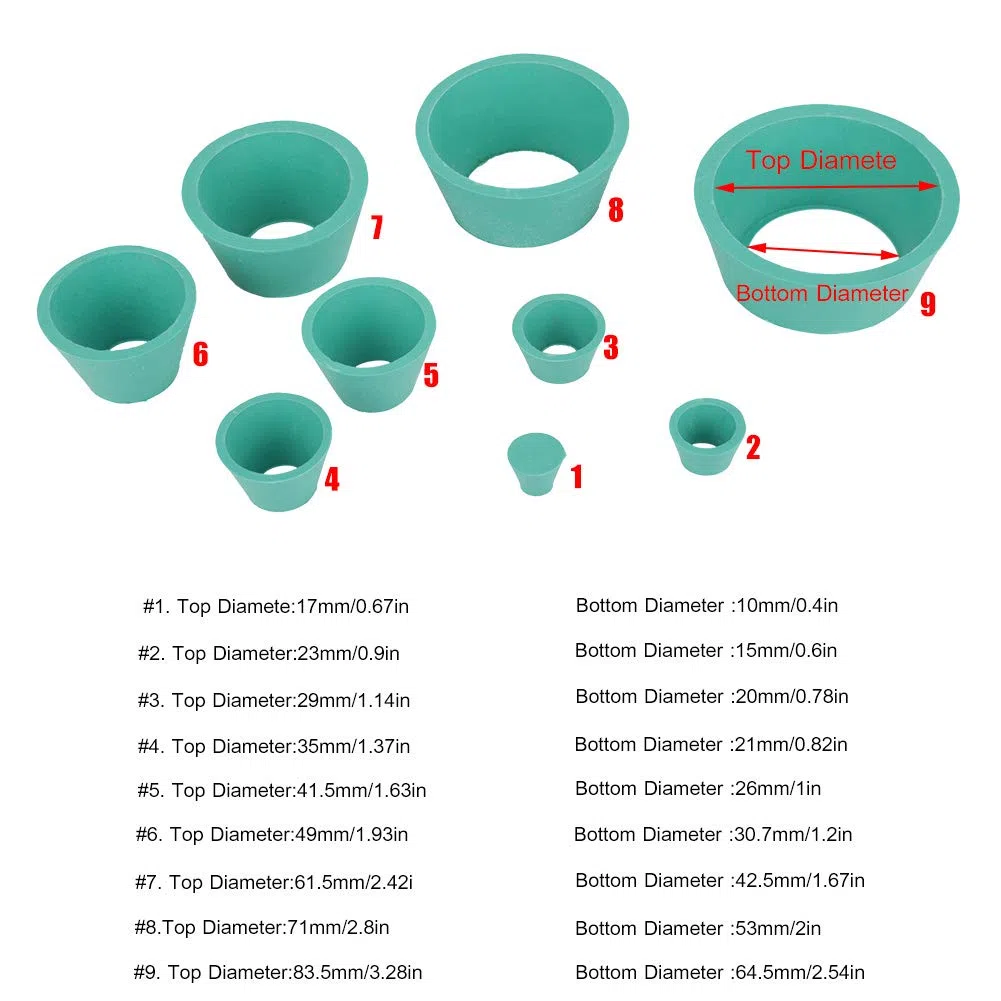 Buchner Trichterflasche Adapter Set Silikon Trichterhalter Kit Filteradapter Kegel Gummi Grün 9 Größen