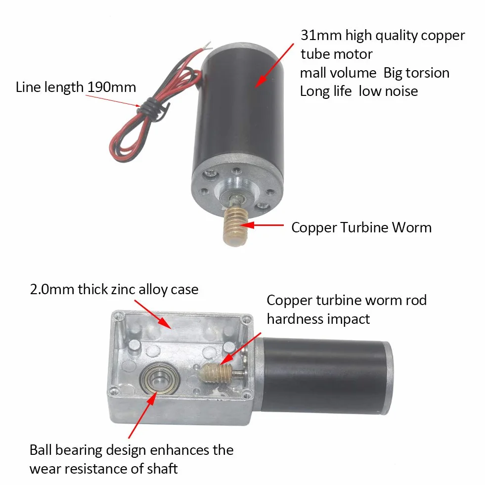 DC 24 V Turbo-Schneckengetriebemotor, Umkehrbar, Geschwindigkeitsreduzierung, Elektrischer Getriebemotor, 8 Mm Welle(20RPM)