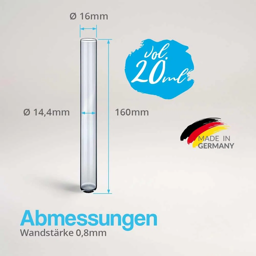 Tuuters 100x Glas Reagenzgläser mit Korken, dunkelbraun (160 x Ø16 mm)