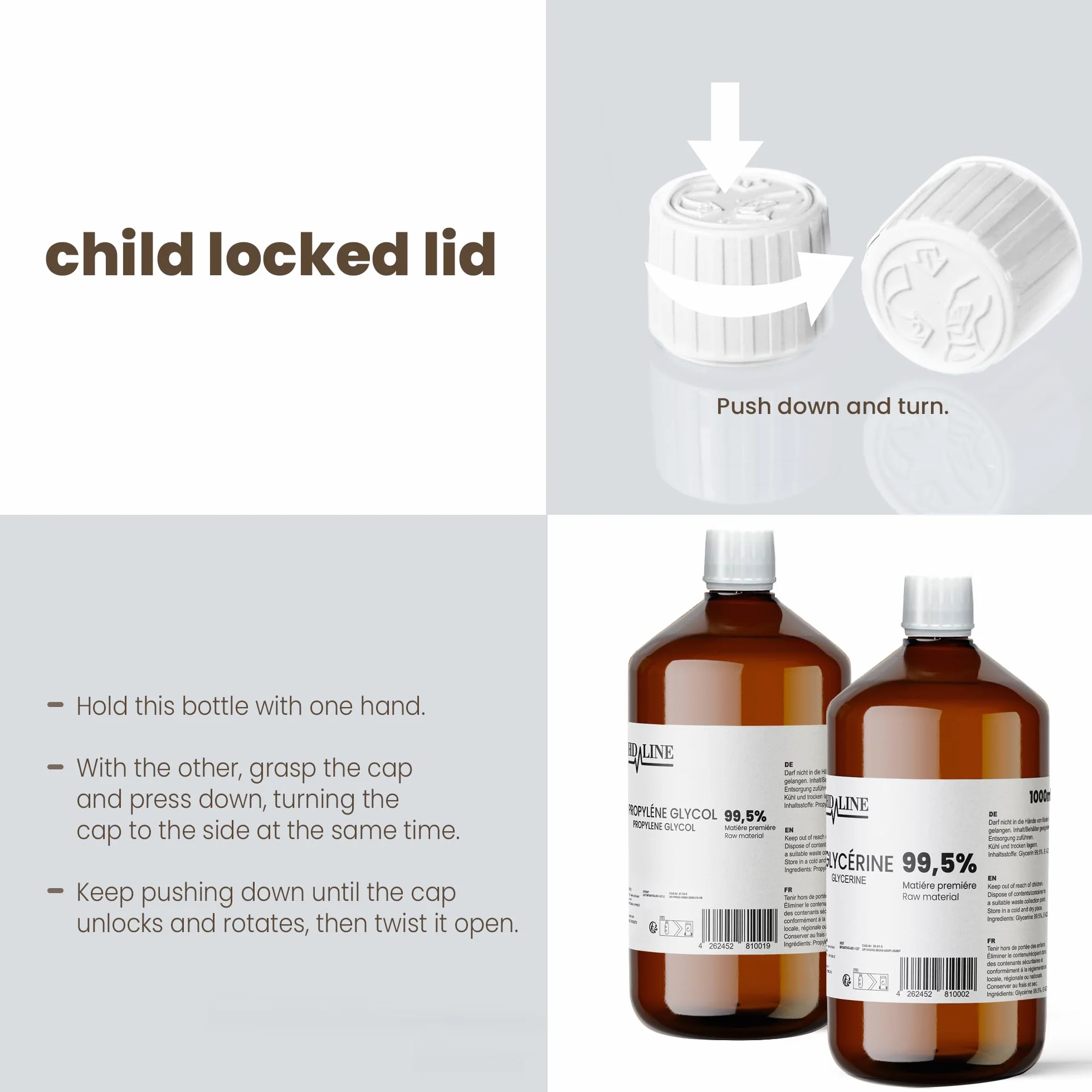hd-line 1000 ml Glycerin E422 + 1000 ml Propylenglykol E1520, Perfekt für DIY, Pharmaqualität Reinheit, Lebensmittelqualität, Raw Material VG + PG, Rein, Vegan, Ph. Eur/USP