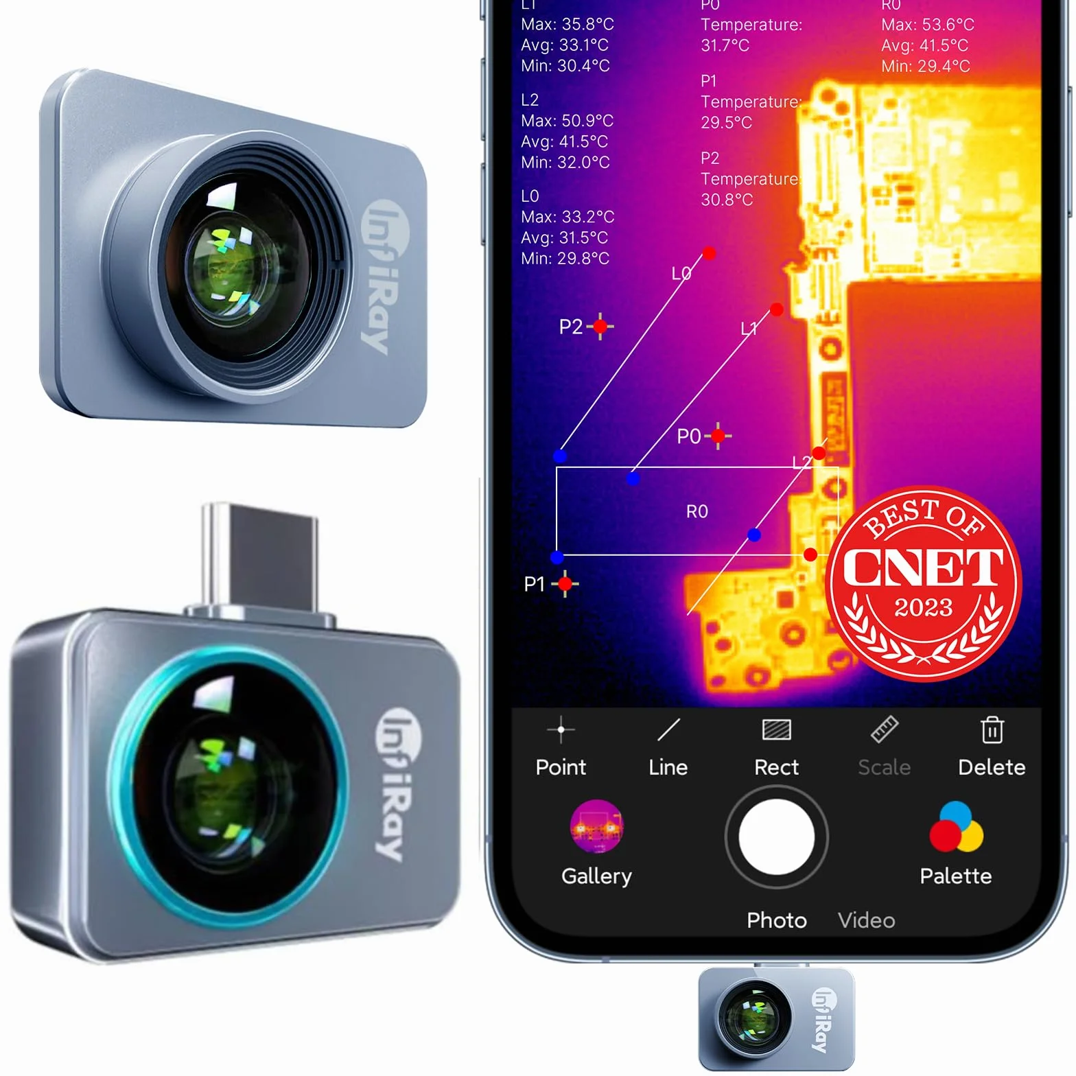 Wärmebildkamera – Android Type-C, InfiRay P2 Pro und magnetisches Makroobjektiv, 9g Ganzmetallgehäuse, 25Hz, Ingenieur Pro-Klasse Infrarot Wärmebildkamera für Industrie, Haus, Leiterplattenerkennung