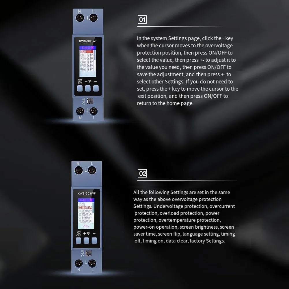 KWS-303WF WLAN DIN Hutschienen Stromzähler 40A, Multifunktionaler Spannungs- Und Strommesser Mit HD Farbdisplay, Fernsteuerung Per App, Energieverbrauchsanzeige, Überlastschutz