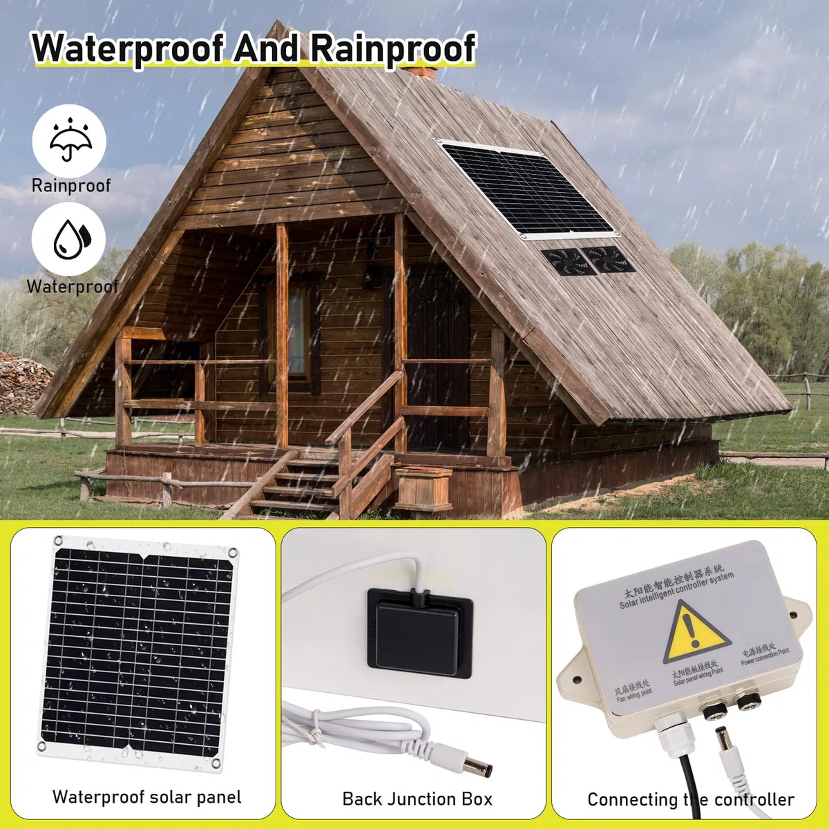 MUALROS Solar Ventilator, 15W Solarpanel Ventilator mit DC Doppelventilator für kleine Hühnerställe, Gewächshäuser, Schuppen, Haustierhäuser, Fensterauspuff