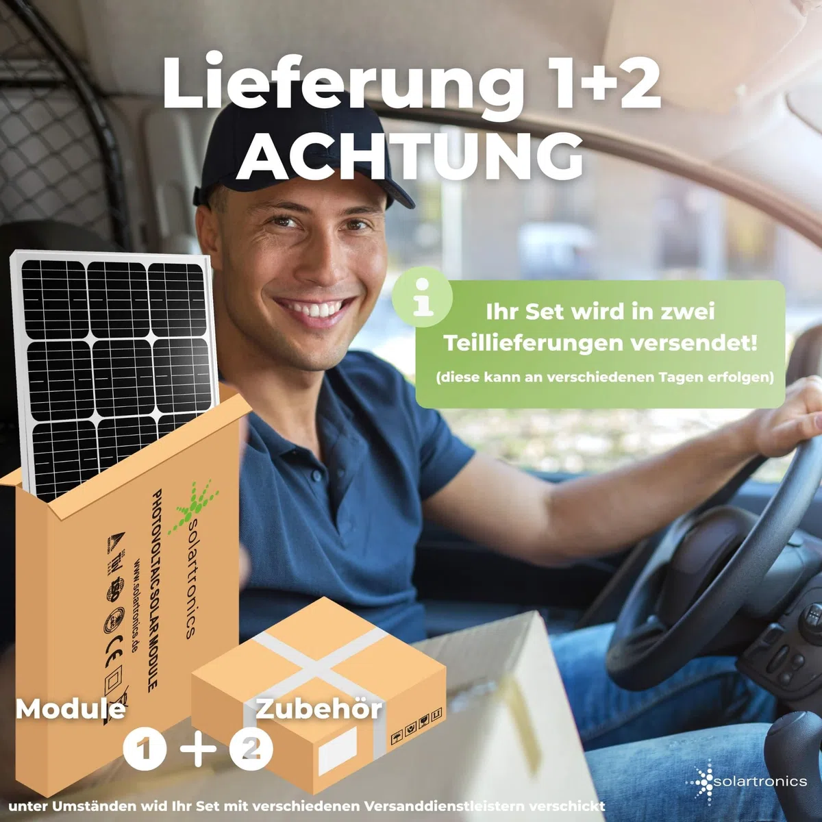SOLARTRONICS Komplettset 3x120 Watt Solarmodul 1070x580x35, NM 1500W Wandler + 30A Laderegler + Solarkabel + 3-fach Solarstecker Photovoltaikanlange Inselanlage Wohnmobil