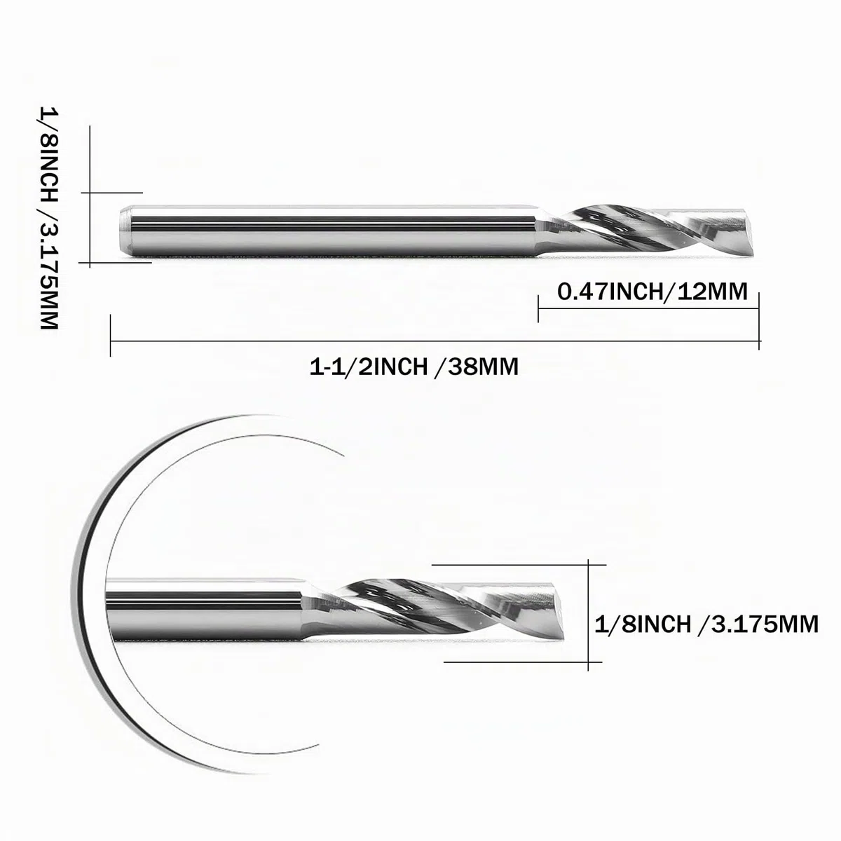 EU_HOZLY 3. 175 x 12 mm Einzelnut-Fräsfräser für Aluminium, CNC-Werkzeuge, Vollkarbid, 5 Stück