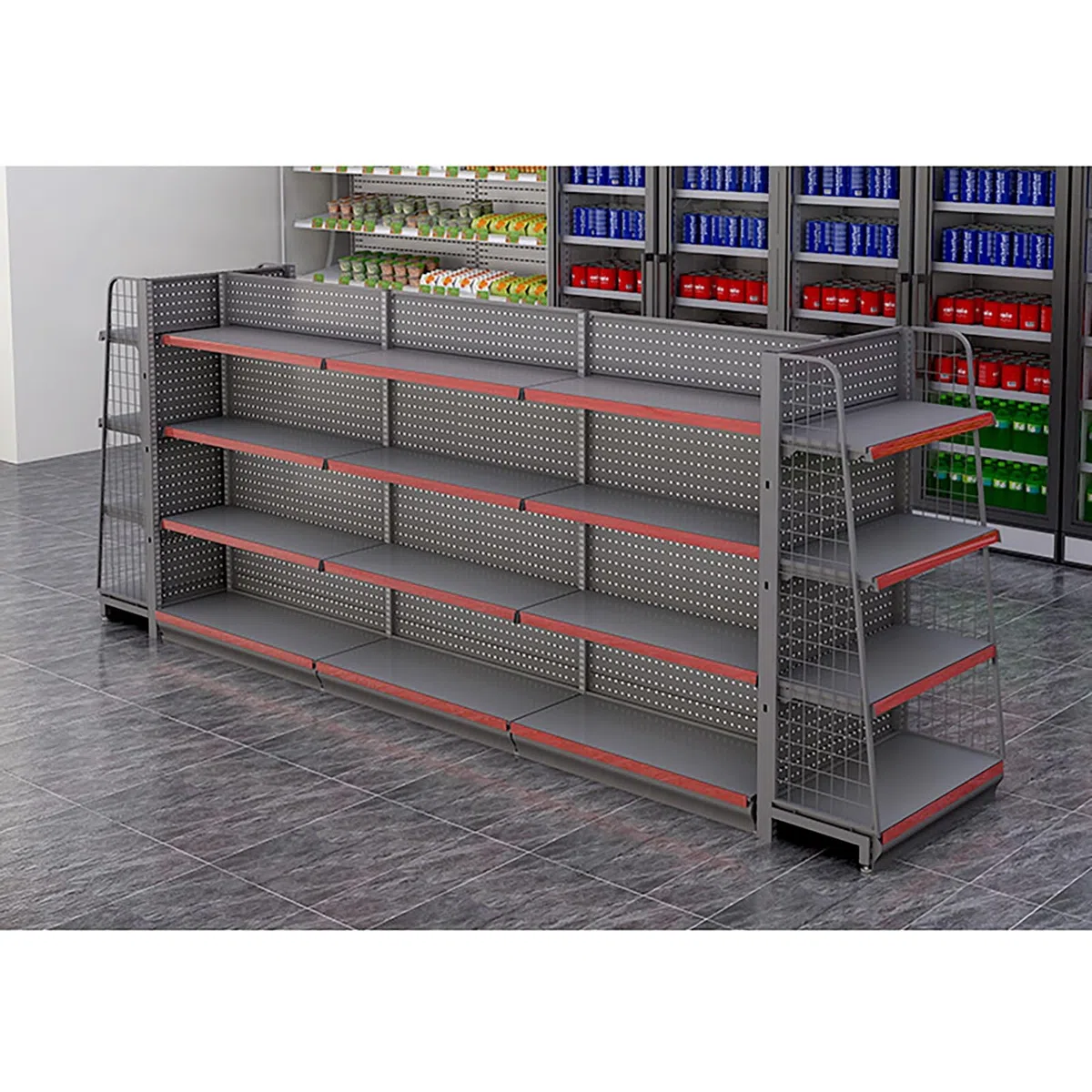 Doppelseitiges Einzelhandelsregal, Wanddisplay, platzsparendes Gondelregal für Supermärkte und Convenience Stores