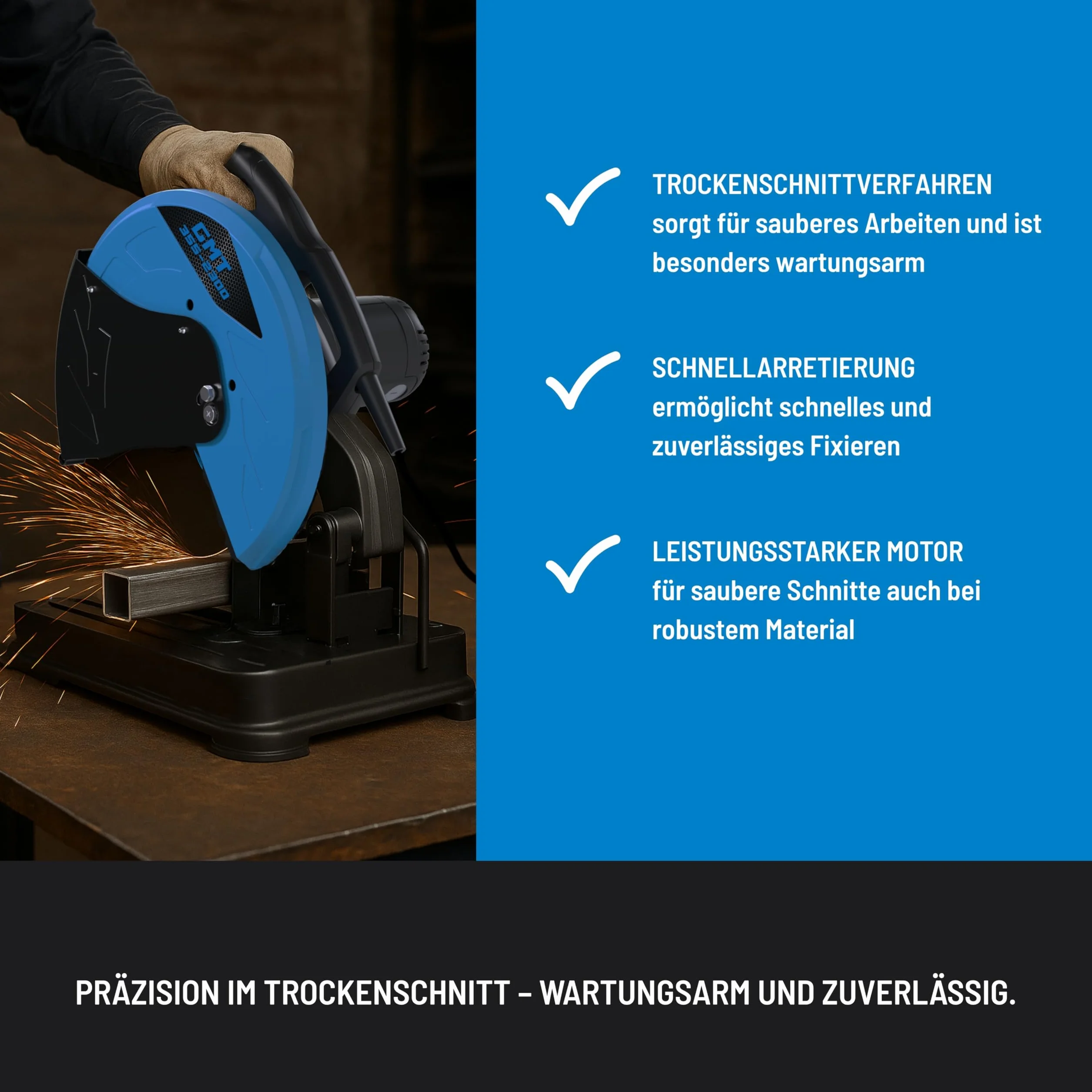 Güde GMT 355-2300 Metalltrennsäge - 230 Volt, 2300 Watt, 4000 Umdrehungen pro Minute, Schnittleistung 78 bis 140 Millimeter je nach Form, Trockenschnitt für Profile und Rohre