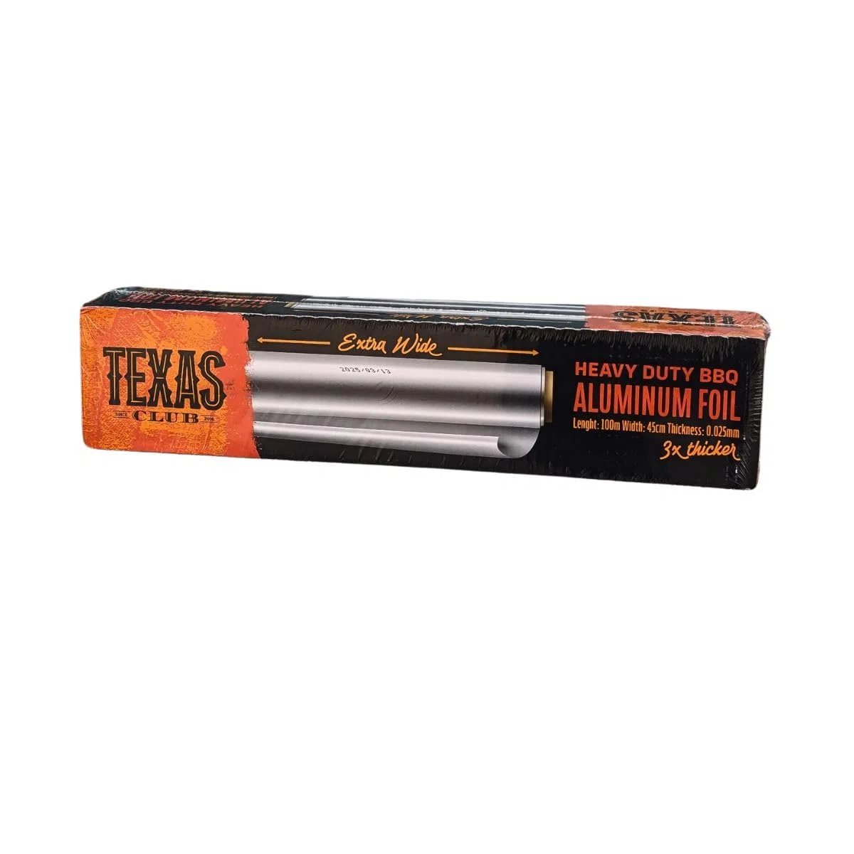 TEXAS CLUB Aluminiumfolie 45 cm x 100 m – Extra Stark (3x dicker), Hochleistungs Grillfolie mit Schneidekante, Reißfest für BBQ, Backofen & Küche