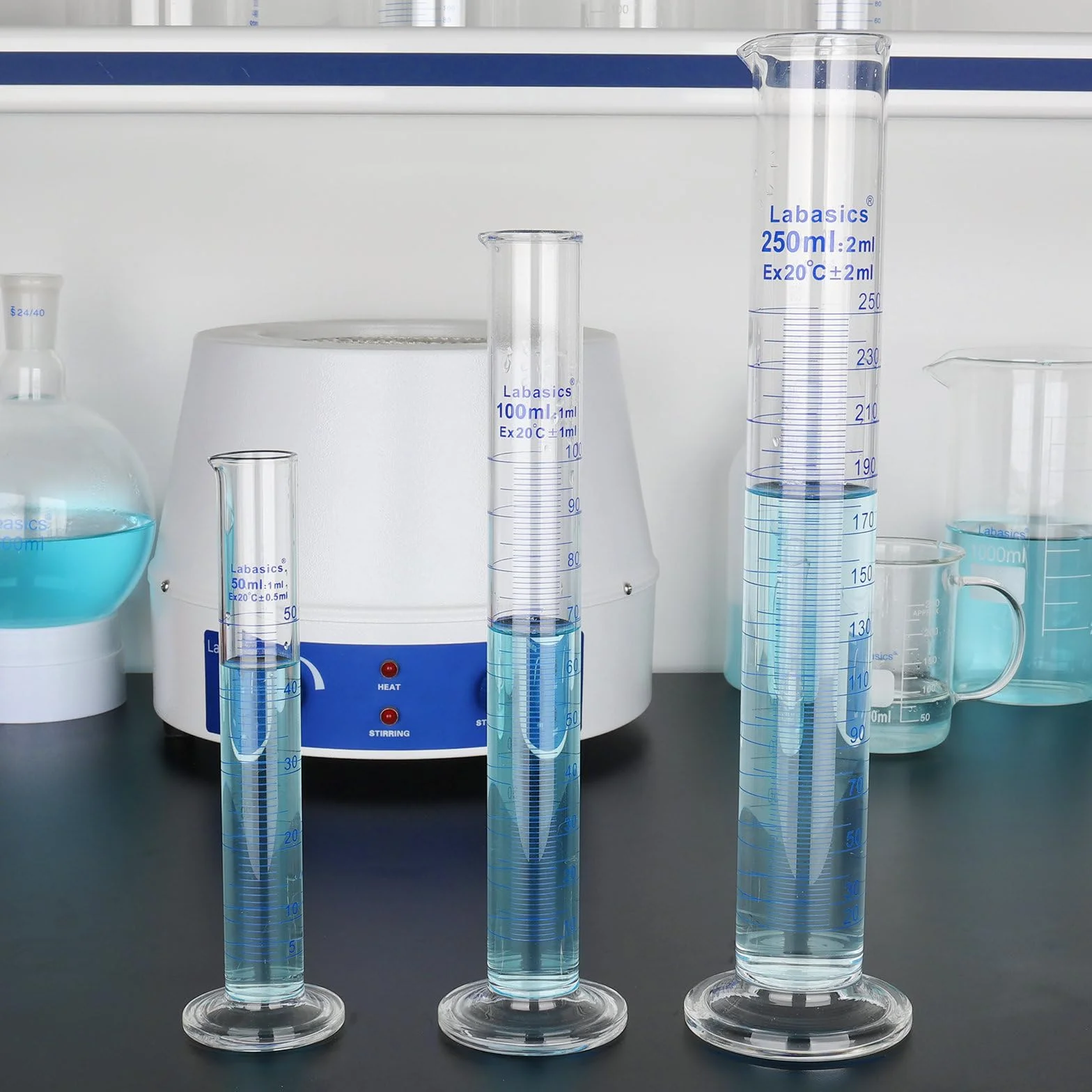 Labasics Messzylinder, 3er-Pack Borosilikat Glas 100 ml Dickwandiger Messzylinder Laborzylinder Lab Graduated Cylinder