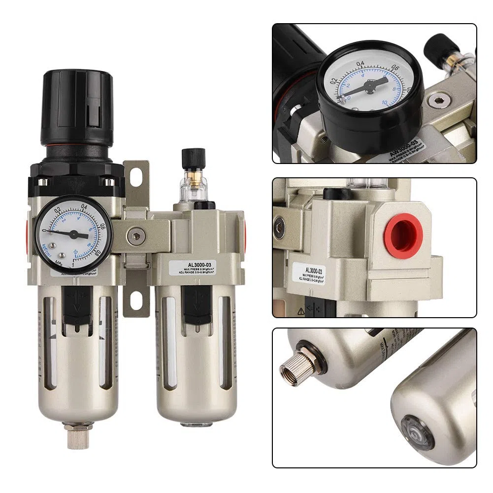Druckluft Wasserabscheider 3/8, Automatisch Druckluftregler Wasser und Ölabscheider Druckluft Pneumatik Druckminderer, für Druckluft Kompressor Luftkompressoren Zubehör 0.05MPa-0