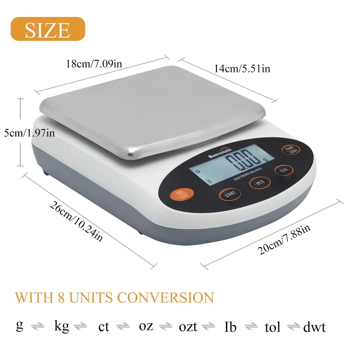 Bonvoisin Präzisionswaage, 0,01 g, 200–5000 g, analytisches Labor, elektronische Waage, wissenschaftliche Waage, 10 mg Lesbarkeit, kalibriert und direkt ablesbar (1000 g, 0,01 g)