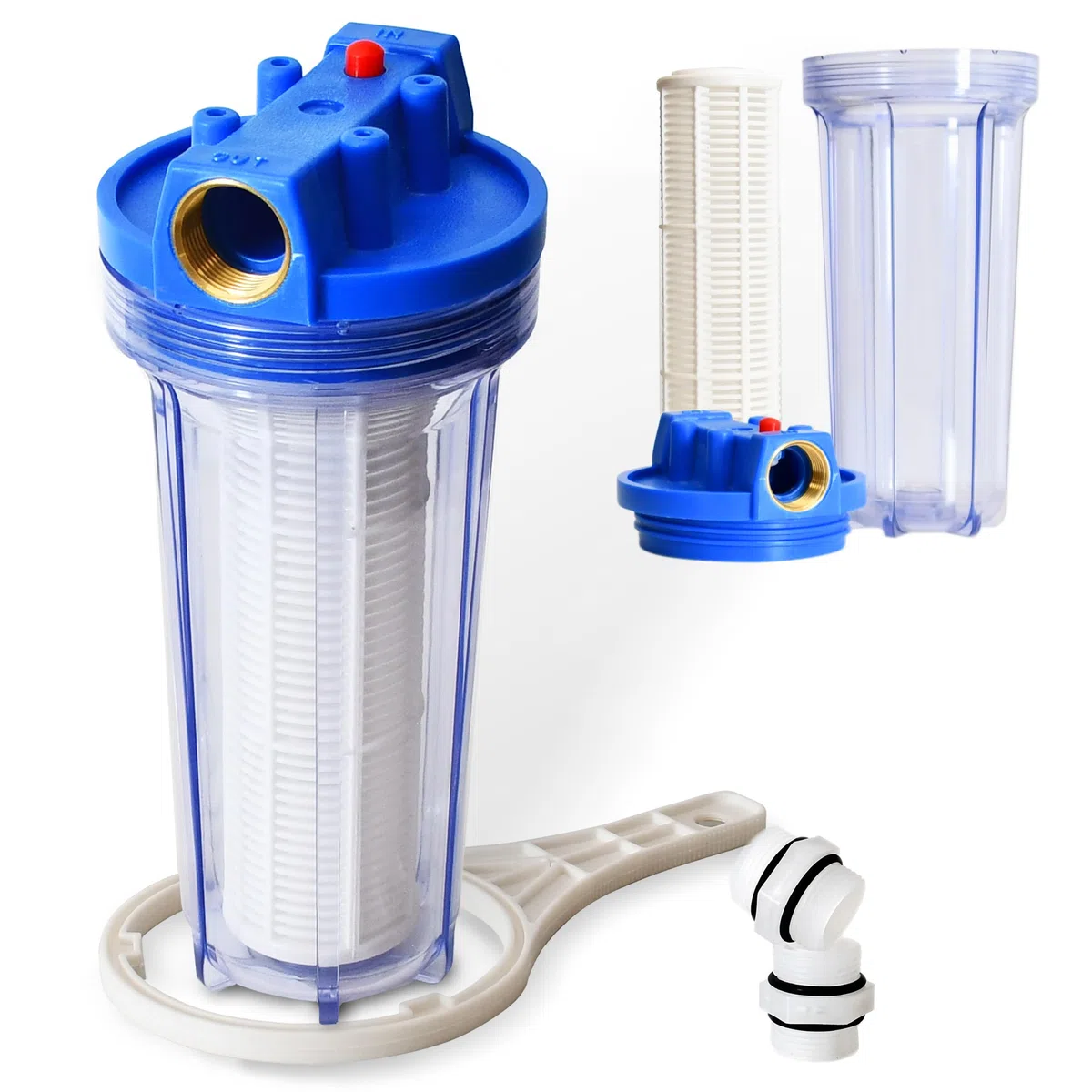 ONBEST Wasserfilter – 6000 l/h – 5,5 bar – 1 Zoll Anschluss Messinggewinde - auswaschbare Filterkartusche – Inkl. 2 Adapter & Filterschlüssel - Idealer Schutz für Pumpen, Hauswasserwerk & Co
