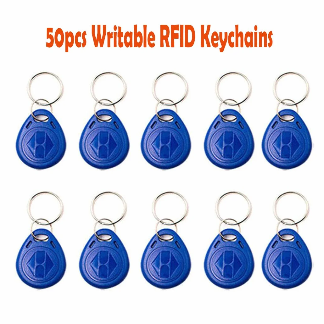 YAVIS EM4305 50 x RFID Transponder Chipschlüssel Beschreibbare Schlüsselring 125KHz Nähe EM ID Karte Etikett Token keyfob, Farbe Blau