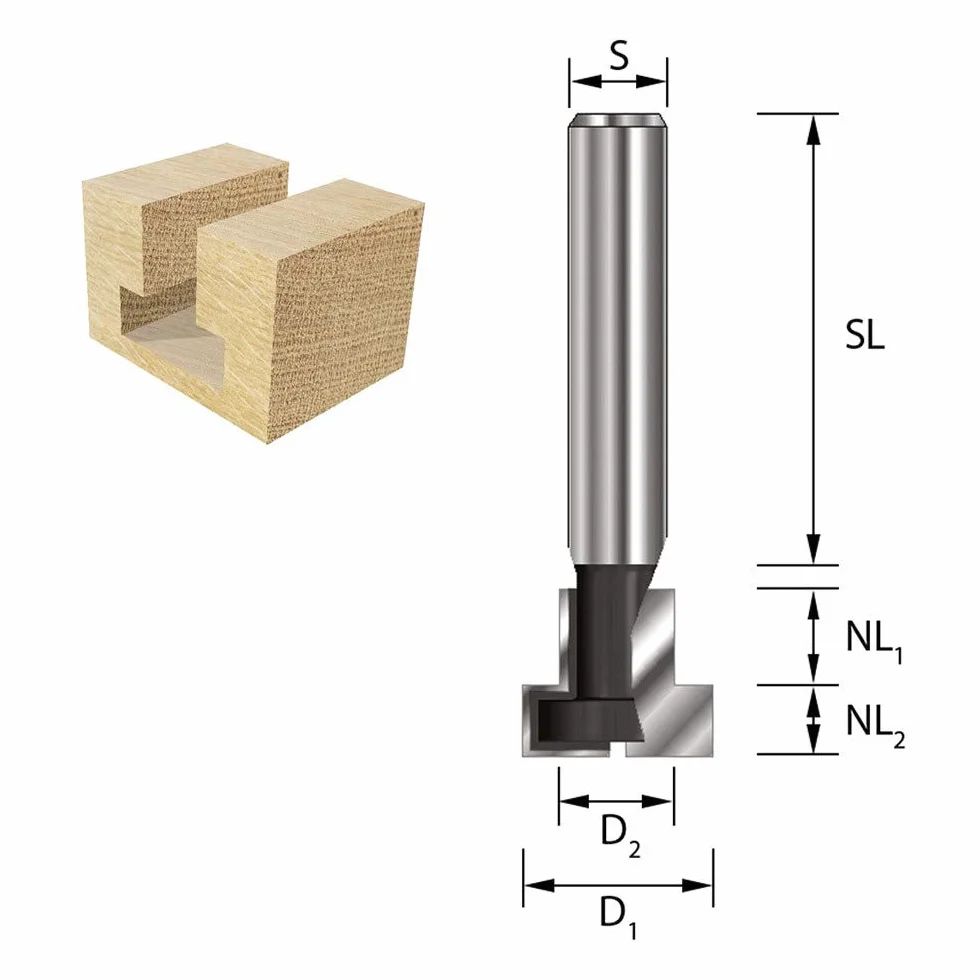 ENT 17735 T-Nutfräser M5 HW, Schaft (S) 8 mm, Durchmesser (D1) 8,5 mm, D2 5,6 mm, NL1 7,0 mm, NL2 4,5 mm, Z1