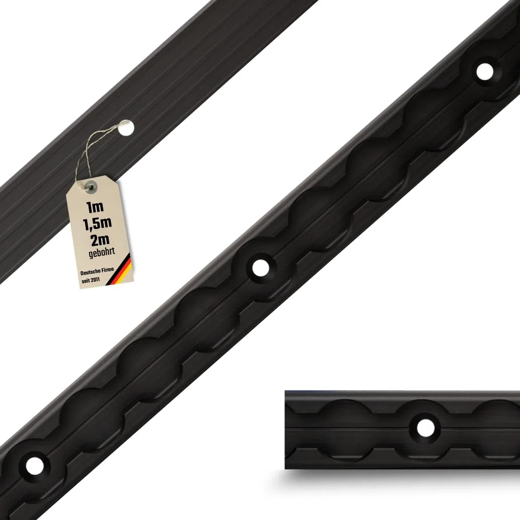 Airlineschiene eckig Slim Version – schwarz eloxiert, gebohrt | Aluminium-Zurrschiene für Anhänger, Wohnmobil, Camper & Transporter | robuste Ladungssicherung, entgratete Kanten (1 m)