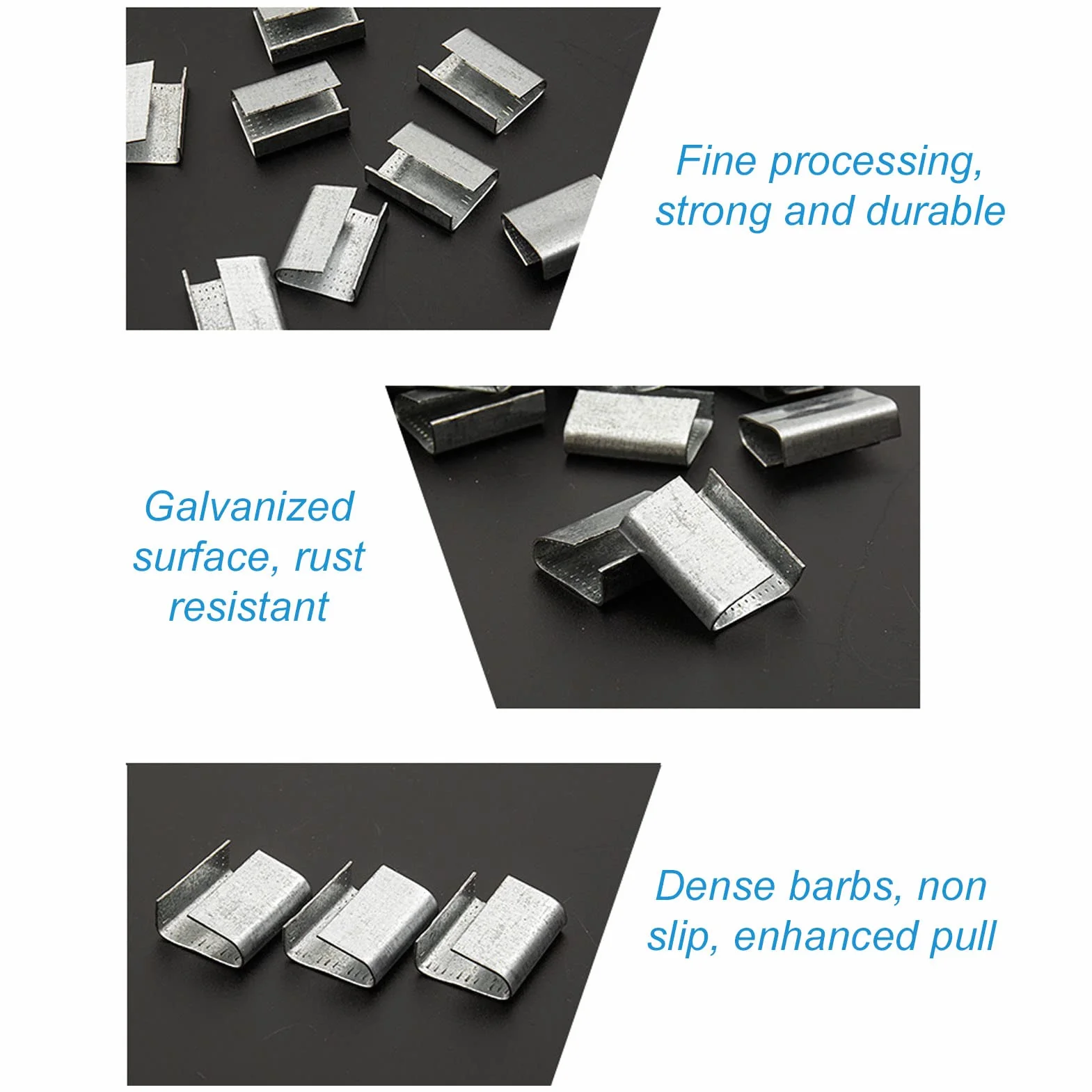 16 Mm Kunststoff-Haustierband, Verpackungsband, Offene Gezahnte Dichtungen, Banding-Umreifungsclips, Kunststoff-Poly-Umreifungsband, Metallschnalle, Packung mit ca. 200 Stück für