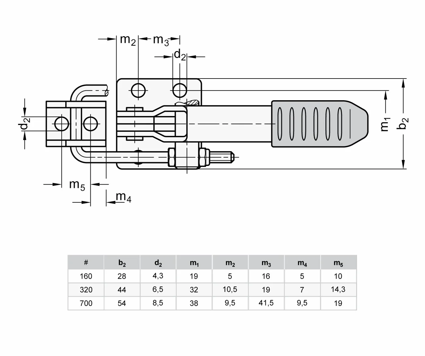 Ganter Normelemente | Verschluss-Spanner für Zugspannung - GN 851-160-T2 | Stahl | verzinkt, blau passiviert | 1 Stück, Haltekraft F: 1600 N