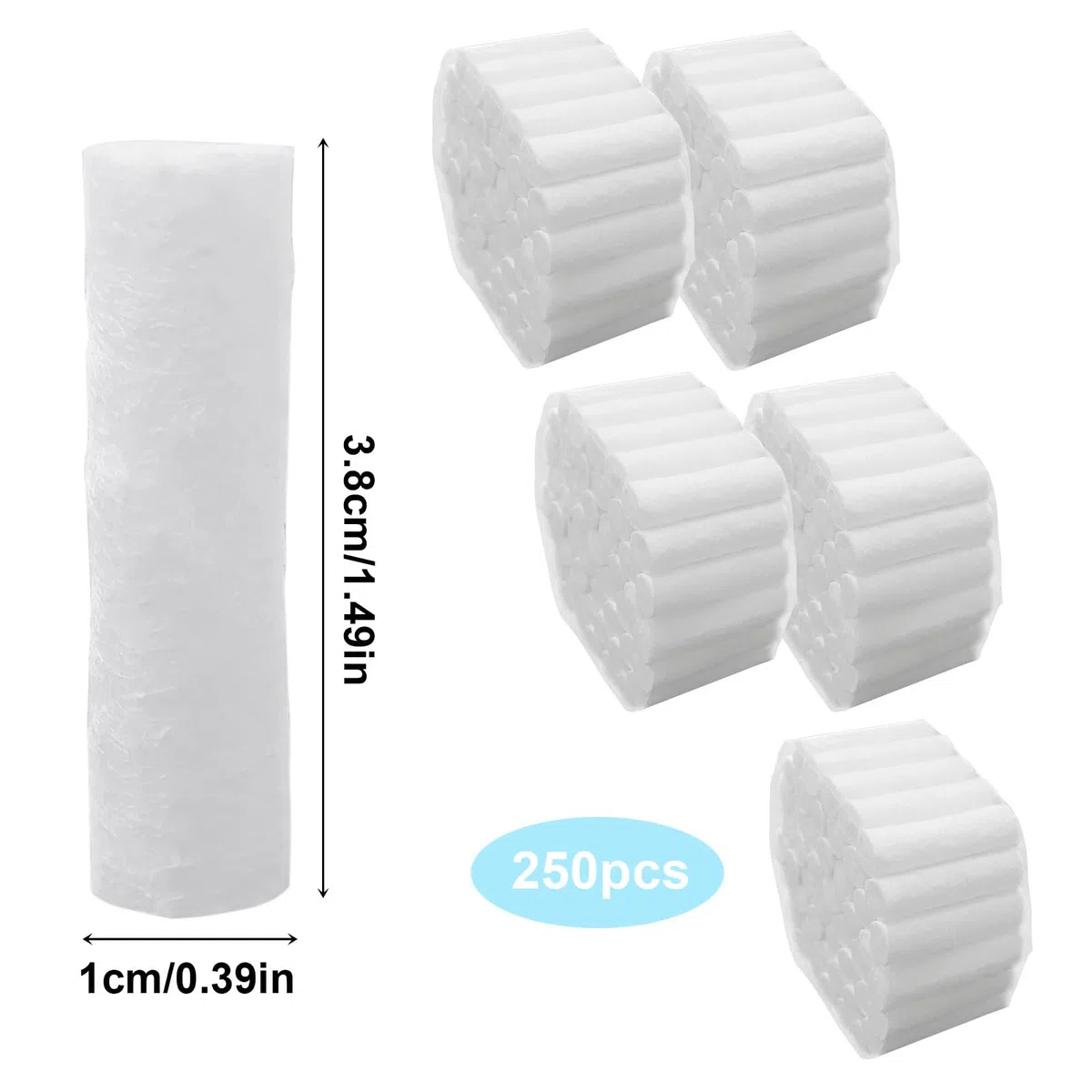 FUIPVGI 250 Stück Zahnärztliche Wattebäusche Dental Cotton Rolls Dental Gaze Rollt Zahngaze Hochsaugfähige Wattebausch Wattepads für Zahnärzte Nasenstöpsel für Blutige Nase Zähne Mund (Weiß)