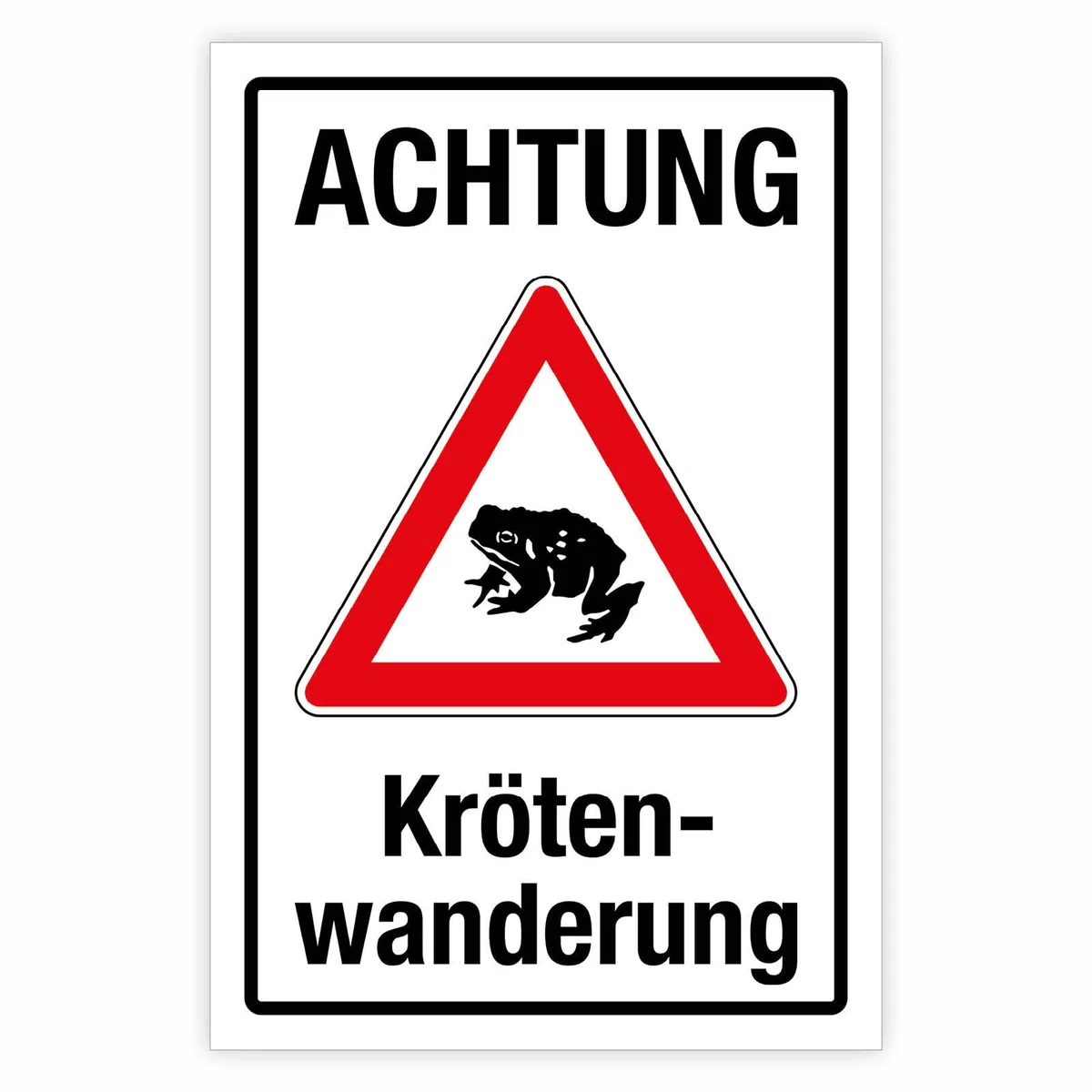 "Achtung Krötenwanderung rot" – Hochwertiges Sicherheitsschild für den Außenbereich 3 mm Alu-Verbund 450 x 300 mm