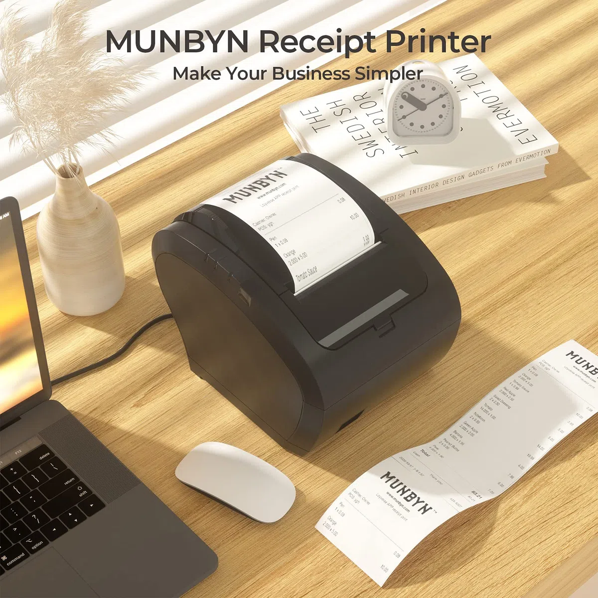 MUNBYN Thermodrucker Bluetooth 300mm/s Bondrucker Belegdrucker Quittungsdrucker Auto-Cut für Schublade,Hochgeschwindigkeits BT/USB/LAN【Unterstützt Nicht iOS, PayPal, DoorDash, Grubhub, Vagaro】