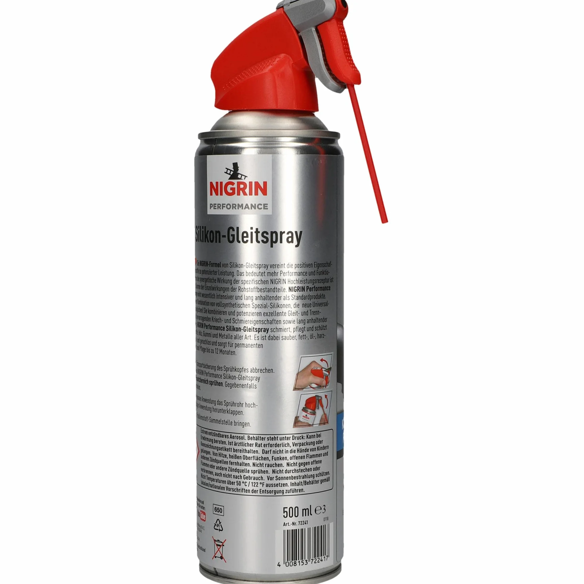 NIGRIN HyBrid Silikon-Gleitspray, kunststoffverträgliches, flüssiges Profi-Werkzeug, 500 ml (Packung mit 2)