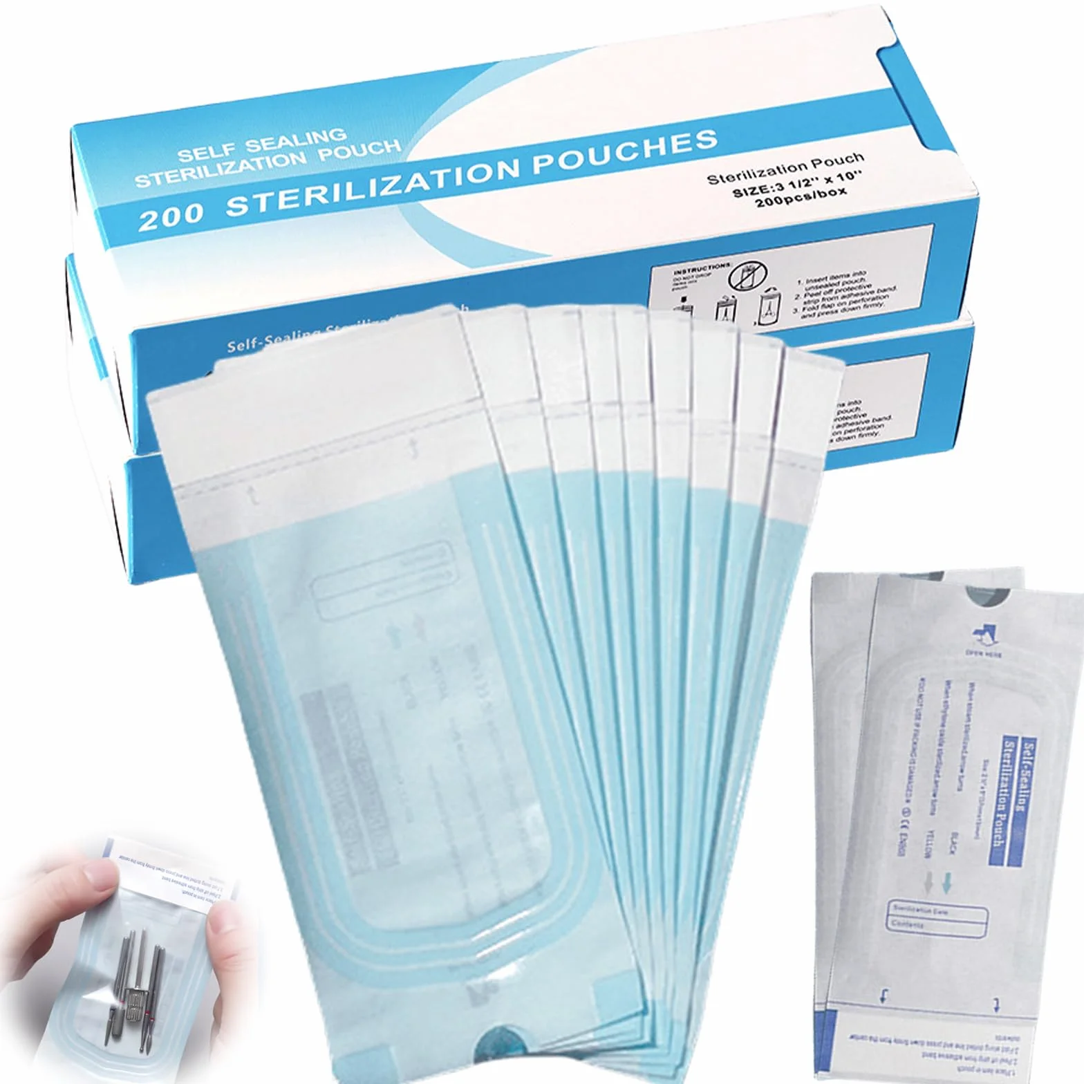 400 Stück Sterilisationsbeutel, 90mm*260mm Selbstklebender Sterilisationsbeutel, Einweg Sterilisatorbeutel für Reinigungswerkzeuge (400)