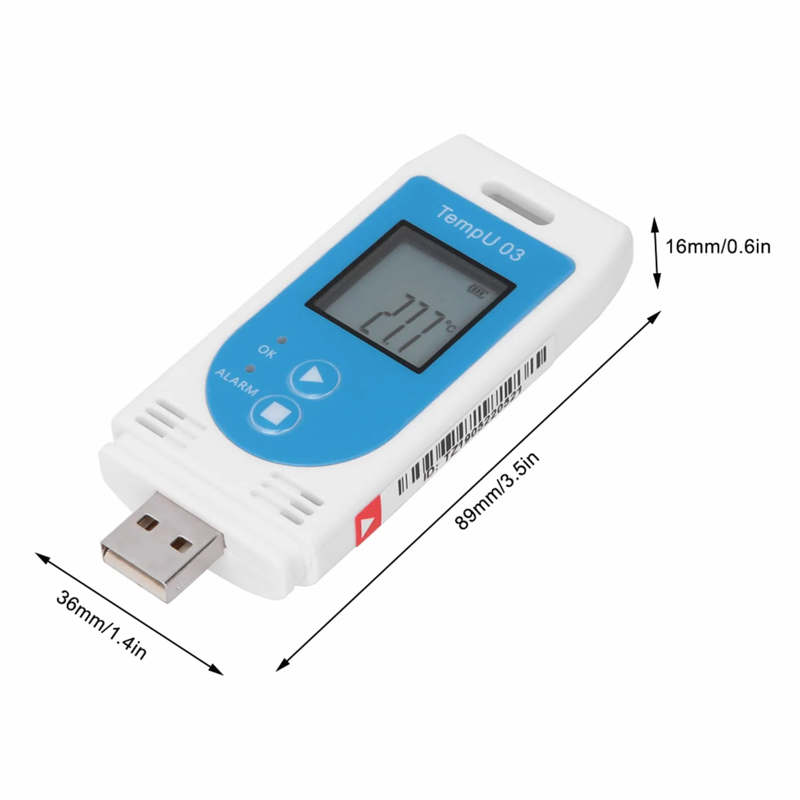 Datenlogger für Temperatur und Luftfeuchtigkeit, USB-Modell 32000 Punkte mit LCD-Anzeige, PDF-Bericht/CSV-Datei