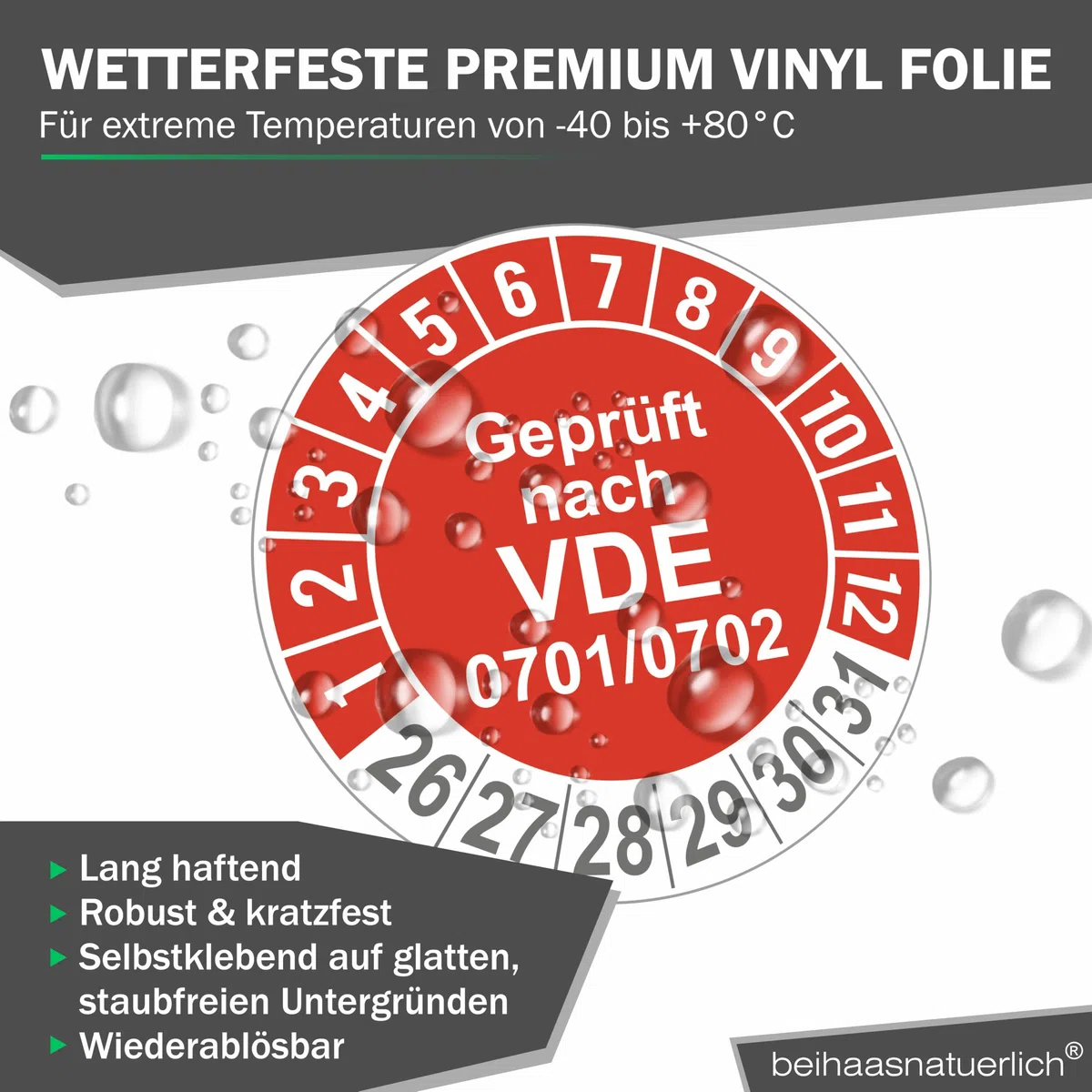 Fluxxx 560 Stk Prüfplaketten "Geprüft nach VDE", 20 mm Ø, Prüfetiketten nach DGUV V3, 2026-2031, selbstklebend, Prüfaufkleber, E-Check Prüfetikett, Plakette für Elektrogeräte (Rot, 5 Bogen)