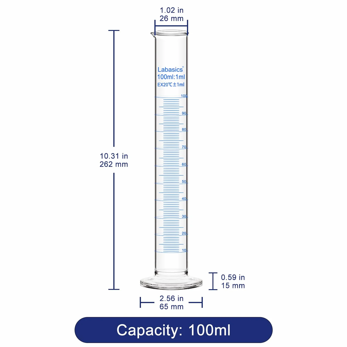Labasics Messzylinder, 3er-Pack Borosilikat Glas 100 ml Dickwandiger Messzylinder Laborzylinder Lab Graduated Cylinder