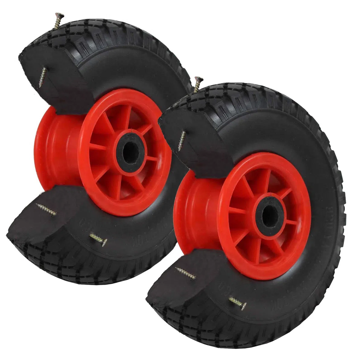 TRUTZHOLM 2X pannensicheres Sackkarrenrad 260x85mm Vollgummi 3.00-4 PU Ersatzrad für Sackkarre Rad Reifen 75mm Nabenlänge (Rot, zentrierte 75 mm Nabe)