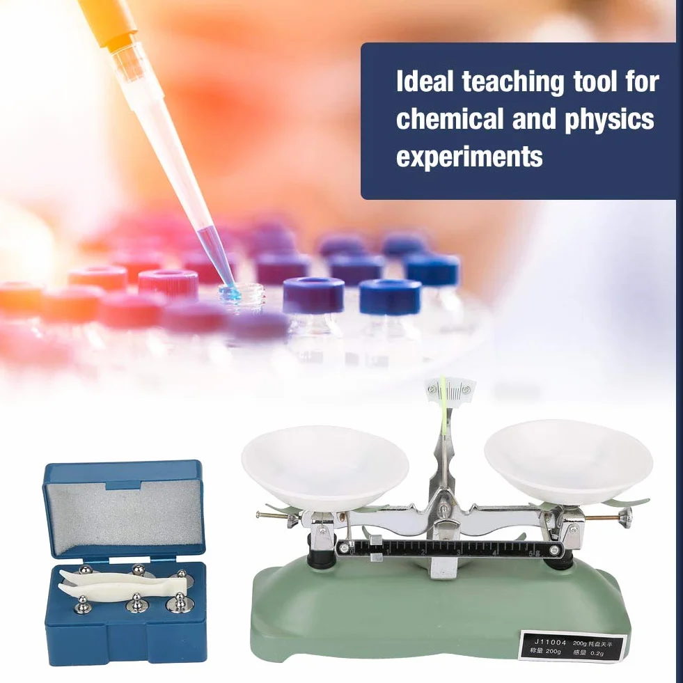 200 G 0,2 G Mechanisches Tablett, Waage mit Gewichten Chemischer Schwebebalken Roberval Balance Waage Skala Dreifach-Physik-Labor-Lehrmittel
