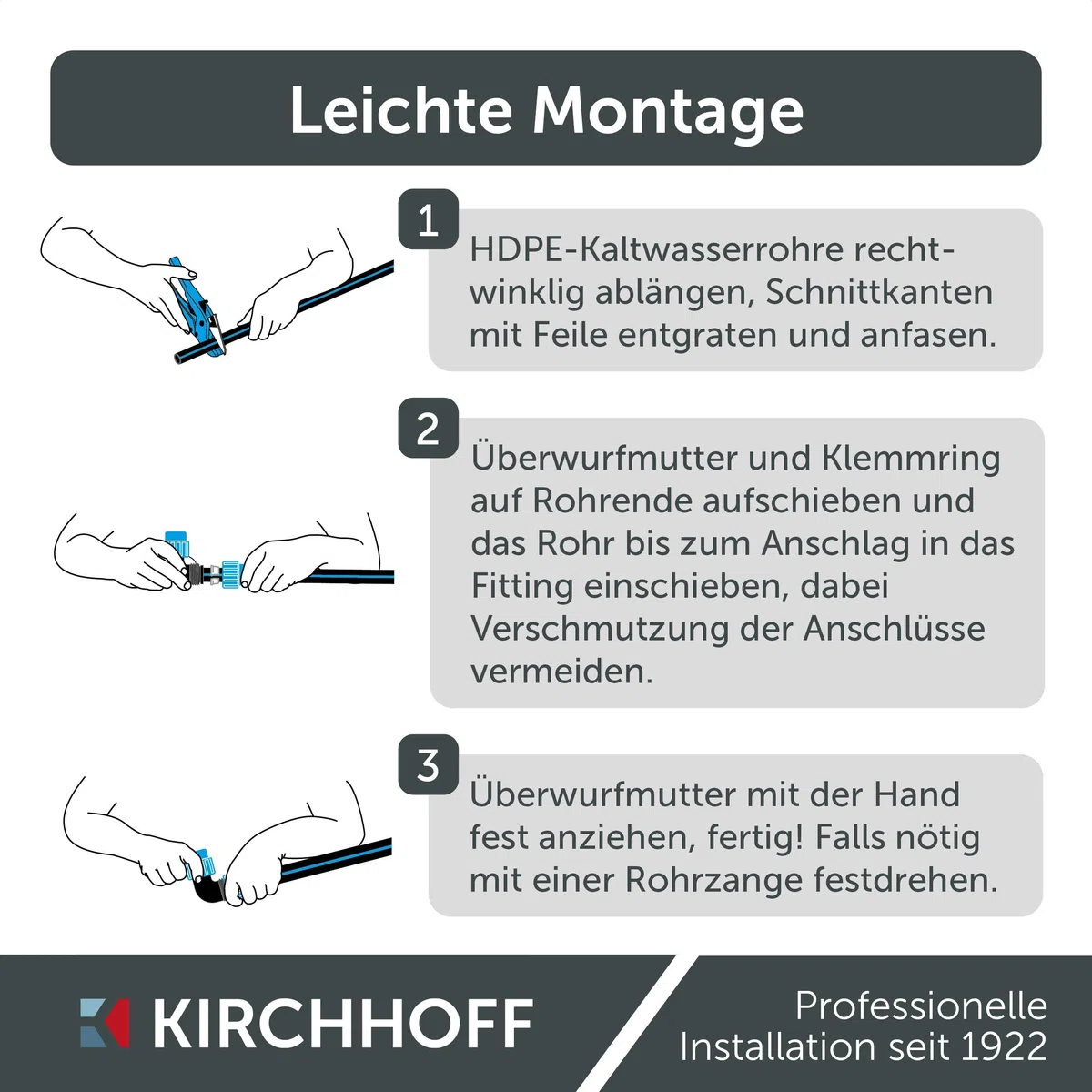 Kirchhoff Fitting Verbindungswinkel 90 Degree Kunststoff 32 x 32 mm für HDPE Rohr 5 Stück im Set Verschiedene Größen DVGW geprüft Trinkwasserqualität Made in EU, Schwarz, 32 mm HDPE Fitting