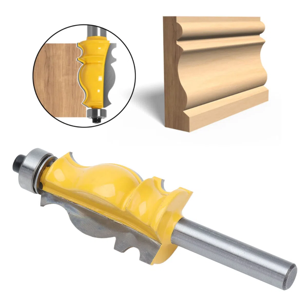 8mm Shank Handrail Router Bit, 8mm Shank Handrail Milling Cutter, Carbon Steel Alloy Cutter Yellow Coating Head Line Molding (Fishtail armrest milling cutter)