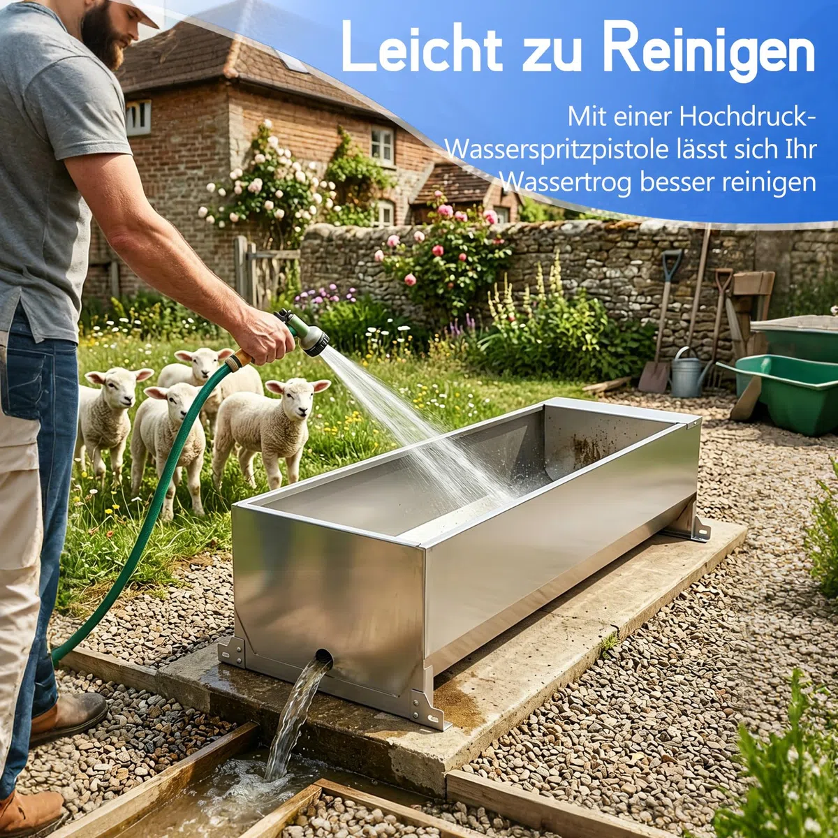 50L Automatische Tränkebecken, Edelstahl Tränkeautomat für Nutztiere & große Hunde, mit Schwimmerventil-Set, großvolumige Außentränke für Pferde, Schweine, Kühe und Ziegen