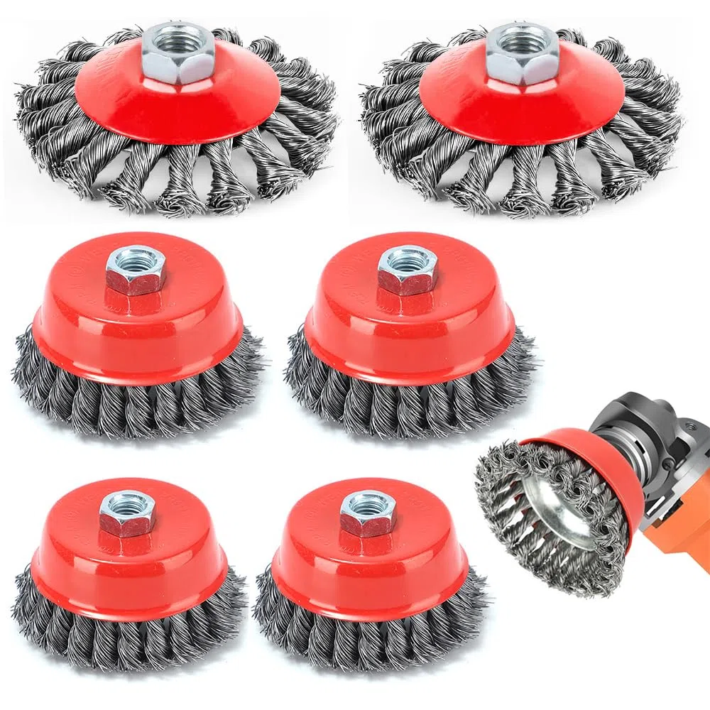 Drahtbürste Flex Set, 6 Stück Drahtbürste Winkelschleifer, Topfbürste Winkelschleifer, Topfbürste Bohrmaschine, Flex Drahtbürste, Gezopft für Winkelschleifer Oberflächenpolitur (75/100mm)