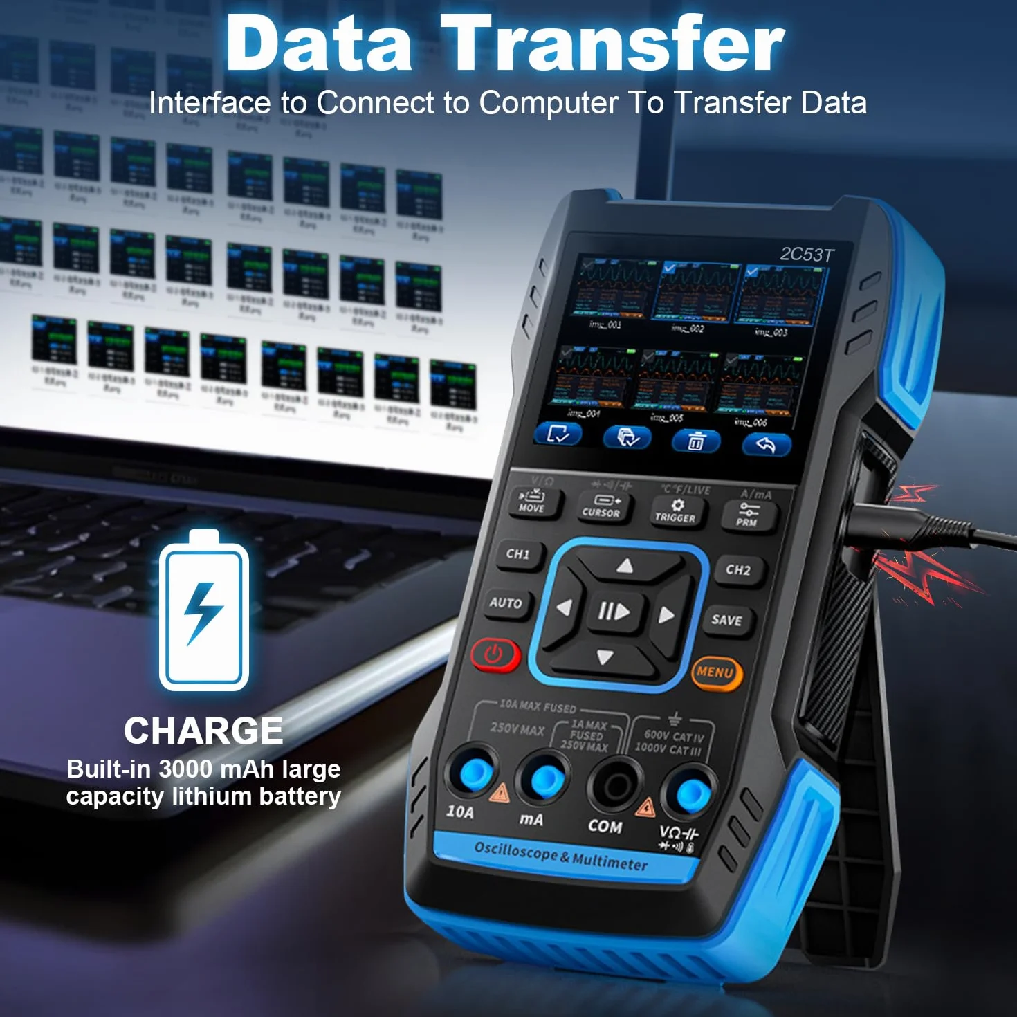 Handheld Oszilloskop 3in1 Upgrade Digital Oszilloskop, Multimeter, DDS Generator mit Doppelkanal, 250MS/s Abtastrate, 50MHz Bandbreite, 19999 Zählungen, Spannung, Strom, Kondensator, Widerstand, Diode